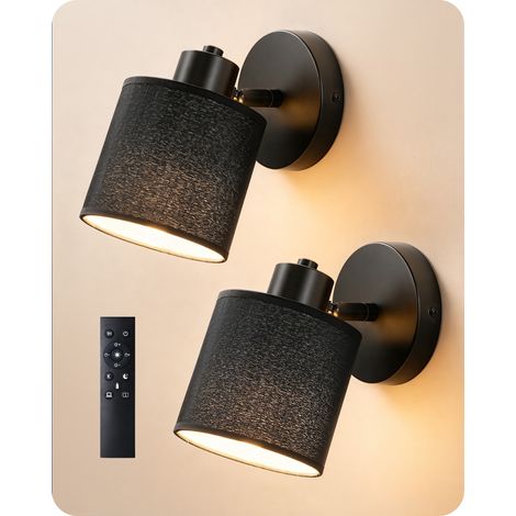 EDISHINE Applique murale d'intérieur, lot de 2, tête orientable, 2 ampoules dimmables fournies, noir (1/5)