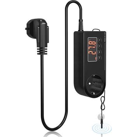 Thermostat Terrarium 220V Prise Thermostat EU Plug Prise Thermostat avec Sonde Prise de Contrôle de Température pour Serre, Reptiles, Aquarium, Incubateur, Etc