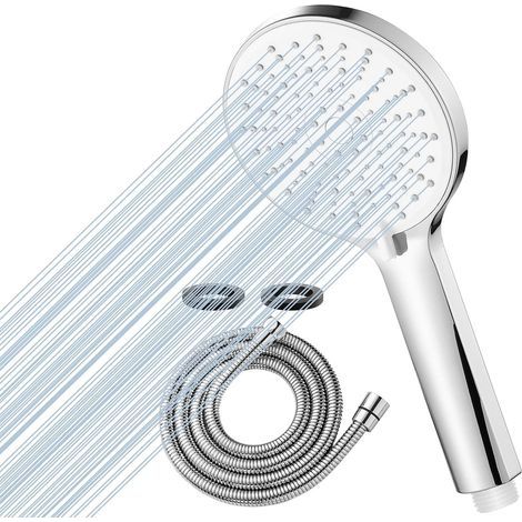 Pommeau de douche et tuyau de 2 m avec 5 modes de pulvérisation Pommeau de douche flexible haute pression basse pression d'eau (1/4)