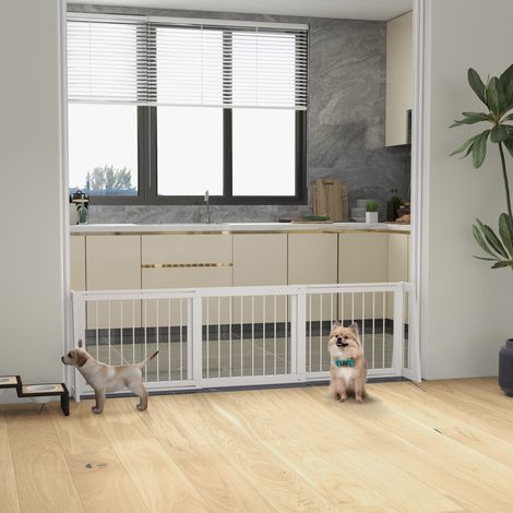 Barrière pour chien antidérapante, autoportante, extensible, cadre en bois, 71-190 x 38,5 x 56 cm, blanche