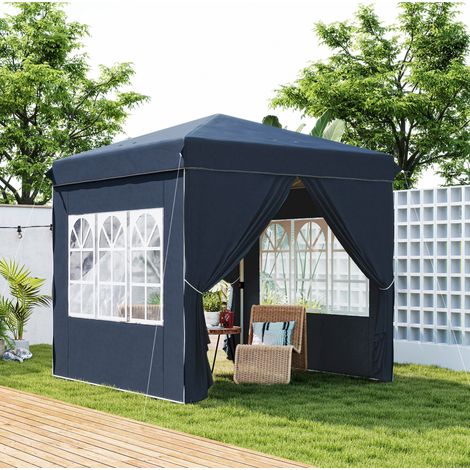 Barnum pliant 248x248x270 cm bleu en polyester avec protection UV50+ et hauteur réglable (1/5)