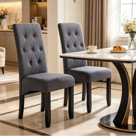 Set di 2 sedie da sala da pranzo, schienale alto, lino grigio scuro HAVRYA (1/5)