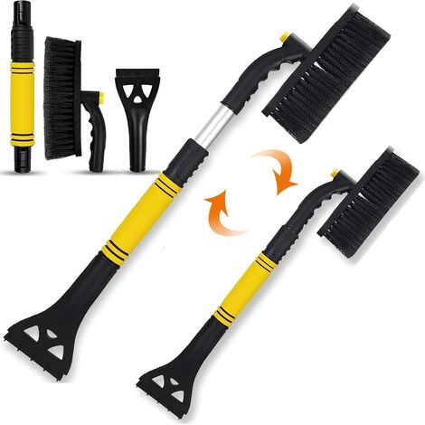 Raspador de hielo y cepillo para nieve 3 en 1, raspador de parabrisas con cepillo, cepillo retráctil para nieve con mango de espuma antideslizante para autos, camionetas, SUV y vehículos (negro) (1/5)