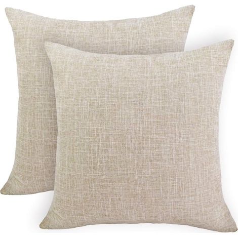 Set of 2 Cotton and Linen Cushion Cover Sofa Home Decor Decorative Pillow Cases Classic Cushion Cover for Home Living Room Bedroom Bed 40  40cm Beige