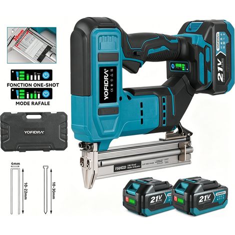 2 en 1 Professional Cloueuse sans fil （clous droits 10-30 mm, clous codés 4 mm de large 10-22 mm）- Avec deux batteries,3000 clous droits F30 + 3000 clous codés 422J