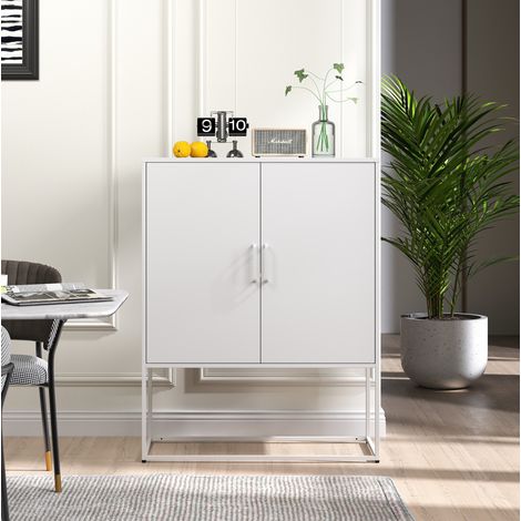 Mobile credenza in metallo con 2 ripiani bianco OKMYHOME (1/5)