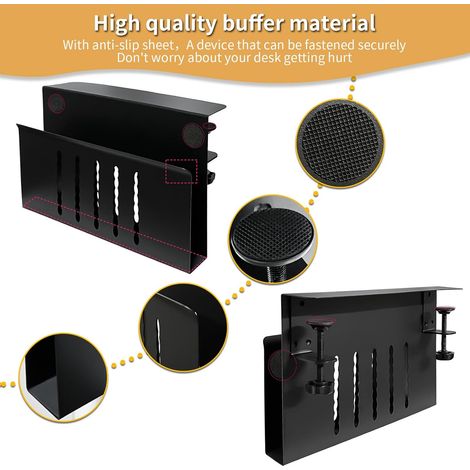 Support de rangement latéral pour ordinateur portable et tablette - Sans perçage - Avec ventilation et gestion des câbles - 1 pièce - Fixation par pince noire (1/5)