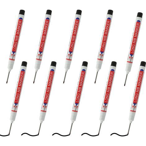 10 Pièces 20mm Stylos à Pointe Longue Résistants à l'Eau, Stylo chantier, Marqueurs de Trou Profond Noirs, Stylo marqueur charpentier, Adaptés pour le Marquage sur Métal, Bois et Verre (1/5)