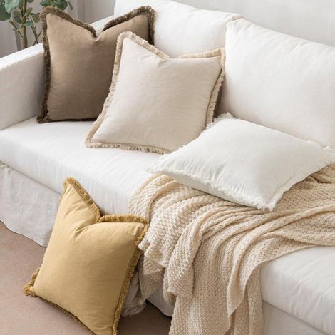 Lot De 2 Housses De Coussin En Lin À Franges, Style Bohème, 50x50 Cm, Jaune, Pour Canapé Et Chambre, Lavable (1/4)