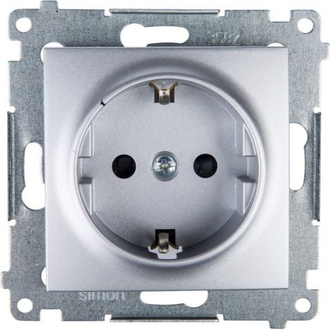 Simon 54 Enchufe individual Shuko 16A IP20 con obturador de carril, plata mate DGSz1Z.01/43