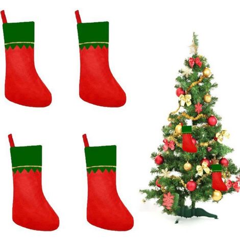 Chaussettes De Cheminee De Noel - Lot De 4 - Vert Et Rouge - 16 Cm De Hauteur - Pour Decoration Et Cadeaux (1/5)
