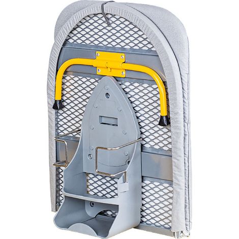Pocket Folding Ironing Board 89 x 33 cm with 100% Cotton Cover, Compact Storage, Space-Saving Table, Integrated Iron Holder, Grey/Yellow (1/5)