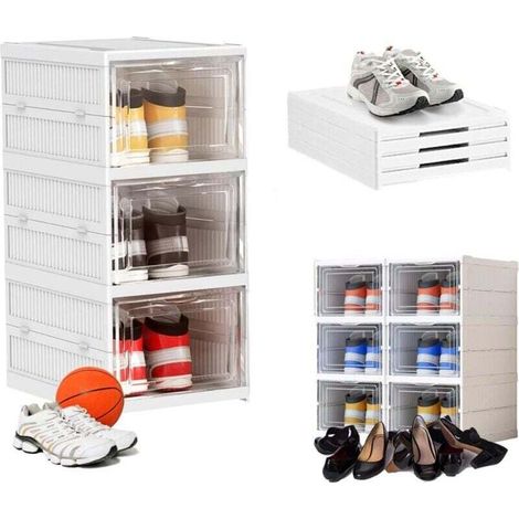 1 x boîtes à chaussures, boîtes de rangement pour chaussures, boîte de rangement pour chaussures en plastique empilable transparente, boîte à chaussures pour baskets avec couvercles, pour chaussures j (1/4)