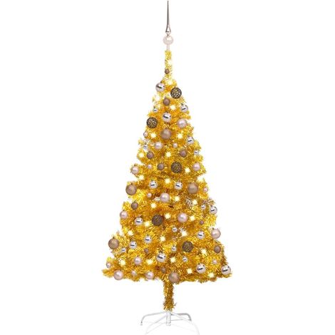 vidaXL Künstlicher Weihnachtsbaum Beleuchtung & Kugeln Gold 150 cm PET (1/5)