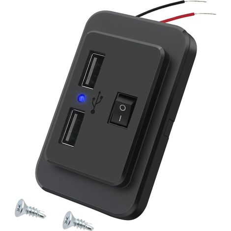 Prise de Chargeur de Voiture Double USB 4.8A avec Interrupteur,12V/24V Panneau de USB Commande Prise Charge Rapide avec LED pour Voiture Marine Camion Camping-Car SUV (1/5)