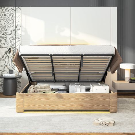 Lit double adulte 180x200 cm en velours beige, avec rangement pour chambre, sans matelas FloraGrace (1/5)