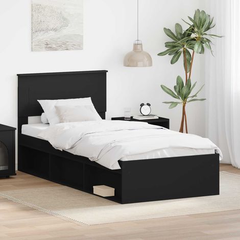 Estructura de cama Negro 90 x 200 cm Madera de ingeniería (1/5)