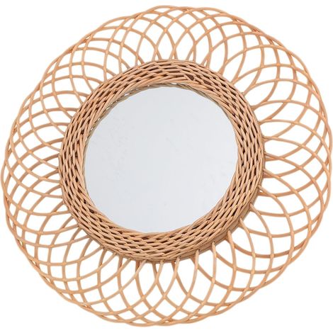 Miroir de Maquillage Mural en Rotin Tressé Rond 40 Cm Décoration Intérieure Naturelle pour Salon Chambre Salle de Bain Suspendu Design Scandinave (1/5)