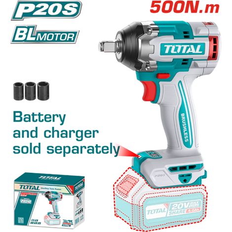 AVVITATORE A IMPULSI A BATTERIA 20V 1/2" 500Nm SOLO CORPO MACCHINA TOTAL (1/2)