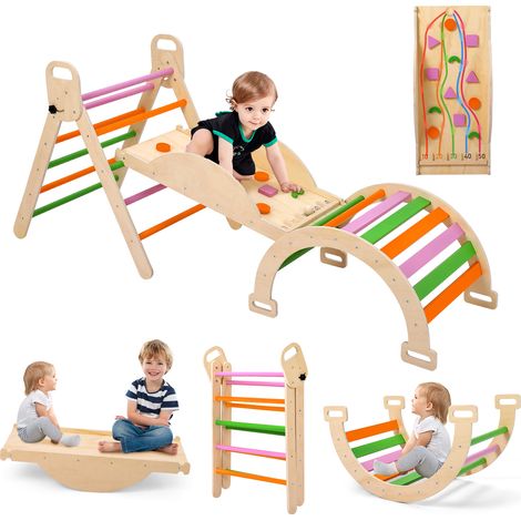 Aire de jeu escalade en bois 9-en-1 pliable pour enfants (1/5)