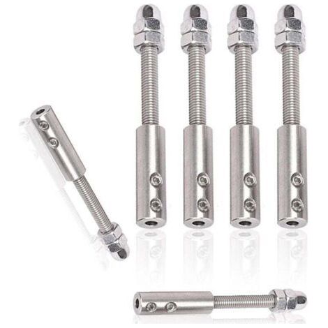 6 Pieces Stainless Steel Cable Tensioner for 4mm Stainless Steel Cable, Wire Rope Terminal Screw, Made of Stainless Steel, for Fixing the TensionWire Rope Tensioner (1/4)