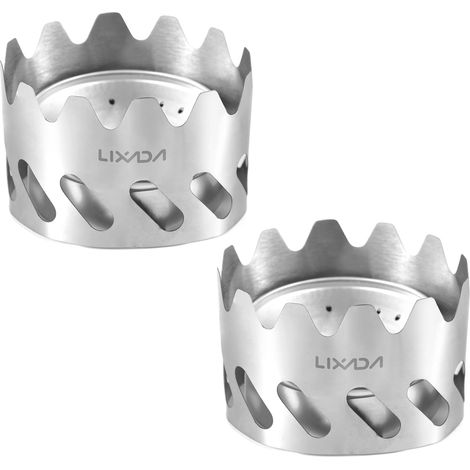 Réchaud de camping portable de 2 pièces, mini réchaud de 40 ml en aluminium avec brûleur à alcool et petit pare-brise en acier inoxydable, idéal pour la randonnée et la survie. (1/5)