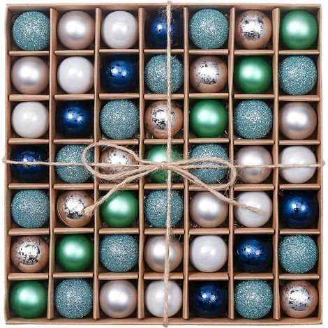 Boules de Sapin De Noël 49pcs 3cm, Décoration d'ornements Bleu, Vert et Argenté Incassable, Paillette Mat Brillant, Emballage en Carton Kraft (1/5)