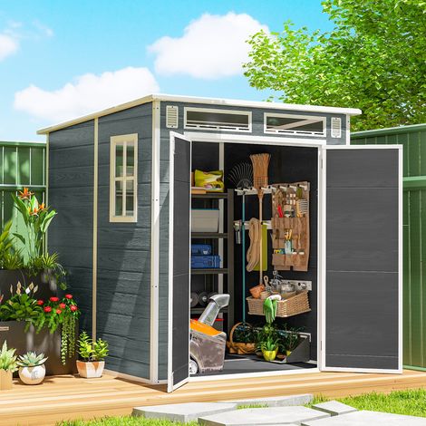 Abri jardin 2 89 m² abri à outils aspect bois 3 fenêtres porte double ventilation sol serrure - Dimensions: 182x182x196 cm