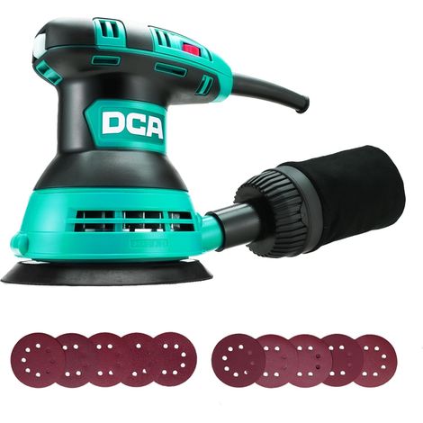 Ponceuse Excentrique 300W, 6 Vitesses 12000RPM Ponceuse Orbitale, avec 0.3L Collecteur de Poussière, 10Pcs 125MM Disque Abrasif pour Surfaces en Bois et Acier, Ponçage et Polissage du Bois, DIY