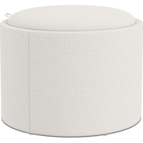 Pouf contenitore rotondo imbottito con coperchio ribaltabile effetto lino 56 x 42 cm crema MODENUIT (1/5)