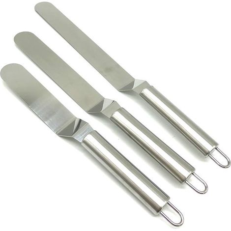 Spatule pâtissière coudée en inox, lot de 3 spatules à lisser pour glaçage gâteaux, cupcakes et pâtisseries, ustensile décoratif robuste (1/5)