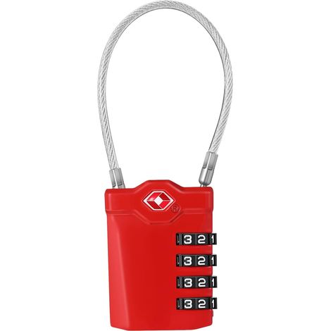 Cadenas Valise, Cadenas Code 4 Ciffres (1, Rouge) Alarme d'ouverture, Code Cadenas Casier de Câble de Gymnastique, Valise, Bagage, Avion, Voyage, Hôtel, Sac à Dos (1/5)