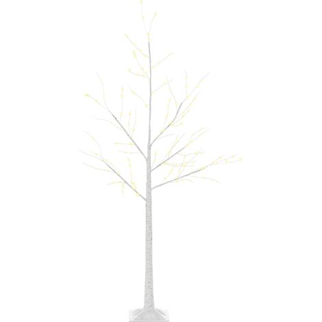 Arbre lumineux de Noël blanc type bouleau, 210 LED blanc chaud, base carrée, acier et PP, 20 x 20 x 150 cm (1/5)