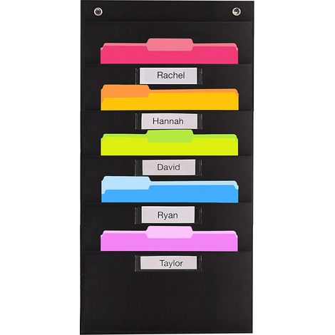 Classeur Mural - 10 Pochettes - Polyester 420D - Dimensions 35,5 x 119 cm - Pour Documents A4 - Noir - Lot de 1 (1/5)