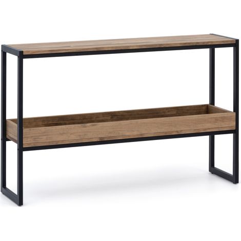Consola iCub con bandeja 120x32x75cm Negra en madera maciza de pino acabado vintage estilo industrial Box Furniture (1/4)