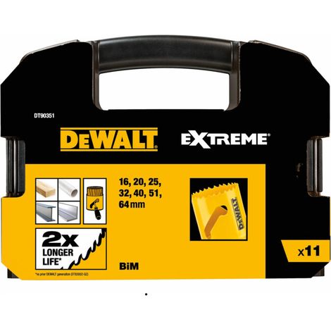 Dewalt – Jeu de scies cloches bi-métal 11 pièces – Diamètre de perçage max 64 mm – Pour bois, métal et plastique – Coffret de transport inclus
