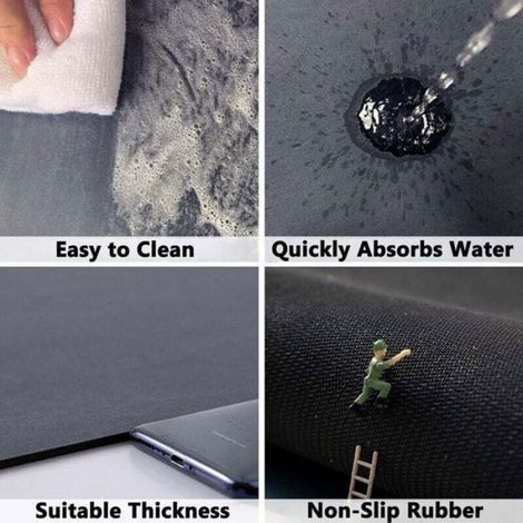 Tapis De Bain Diatomite - 50x80 Cm - Noir - Dos Antidérapant En Caoutchouc - Séchage Rapide - 1 Pièce (1/4)