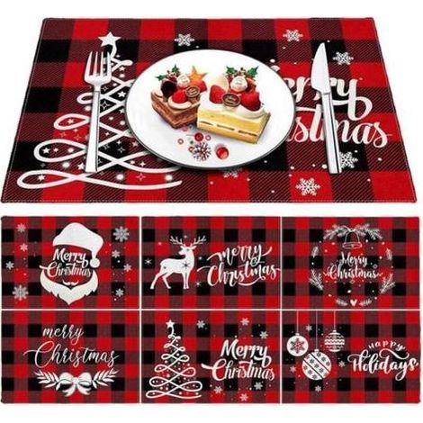Set de table - Noël - Lot de 6 - Imperméable - Motif flocon de neige - Coussinet isolant en lin (1/4)
