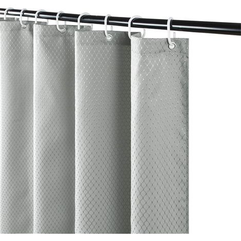 c Rideau de Douche Anti Moisissure Tissu Imperméable et Lavable Épais Petits Rideaux de Douche en Polyester Gris Gaufre pour Baignoire avec 6 Crochets 90x180cm (1/5)