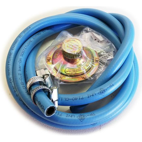 Kit per allaccio bombola gpl ( regolatore + tubo + fascette ), lunghezza  1 regolatore + 2 fascette + 5mt tubo