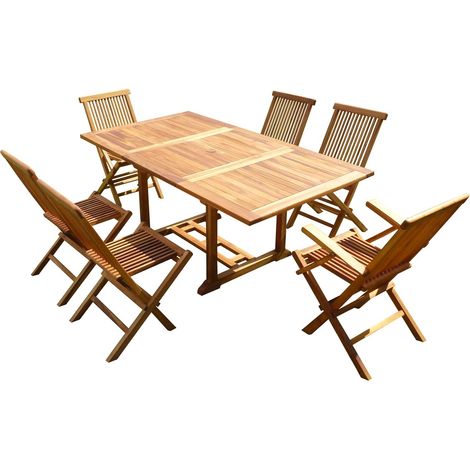 Ensemble salon de jardin en teck aspect huilé SIDAN 4 chaises 2 fauteuils JUMAK (1/3)
