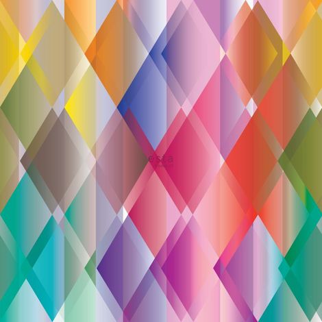 papier peint panoramique rhombes graphiques rose, rouge, violet, vert et bleu - ESTAhome (1/4)