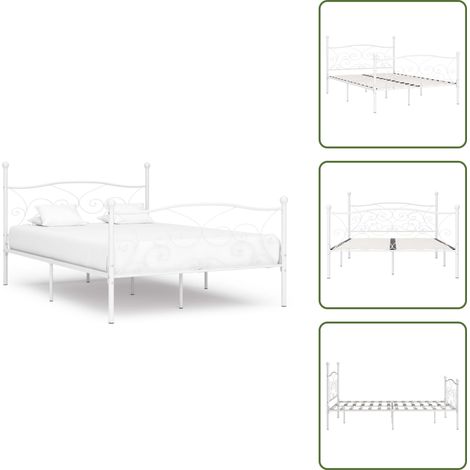 Cadre de lit sans matelas avec sommier à lattes métal 140x200cm - Cadre De Lit - Lit Double - Lit Metal - Lit Blanc - Sommier À Lattes (1/5)