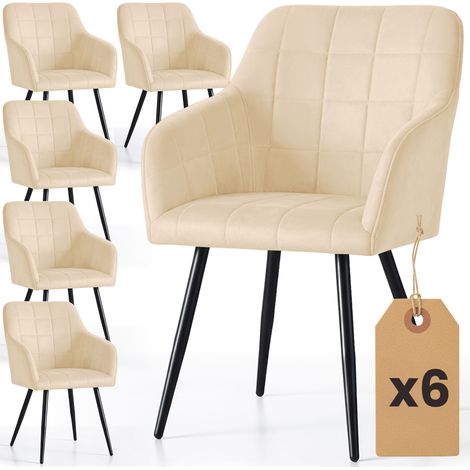 Lot de 6 Chaises rembourrées à surpiqûres carrées LUXANO Beige pieds noirs (1/5)