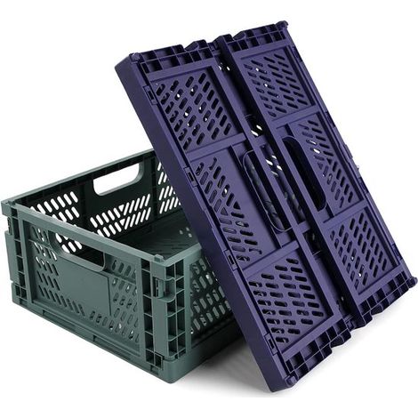 Set mit 2 faltbaren Aufbewahrungskisten,Stapelbare Kunststoffboxen,Schlafzimmer und Büro,Dunkelgrün + Klassisches Blau,30 x 20 x 12 cm (1/5)