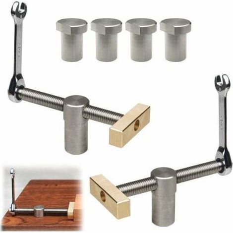 Lot de 2 Pinces Etau de Table Menuisier, Serres-Joints Rapide Etabli, Clip de Bureau Réglable avec 4 Bench Dog, Etau Perceuse Colonne Outils Menuiserie, pour Trou de 20 mm Banc Menuiserie (20mm) (1/5)