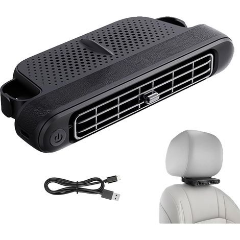 Ventilateur de voiture USB portable, avec 3 vitesses, double flux d'air réglable, ventilation puissante à 180°, faible niveau sonore, pour voiture et camion. (1/5)