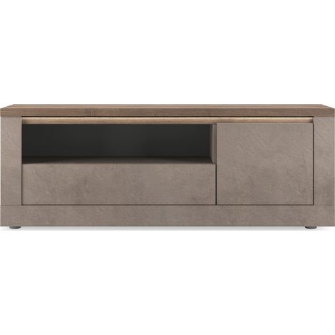 Mobile porta TV con 1 anta, 1 cassetto e 1 nicchia, effetto bronzo e mercurio, L160 cm - ISCHIA