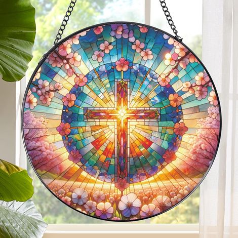 Attrape-soleil décoratif vitrail suspendu, décoration murale colorée pour maison, cadeau Noël Thanksgiving idéal, diamètre : 9 cm (1/4)