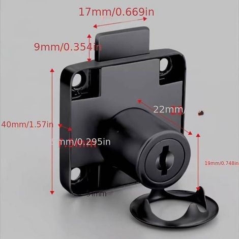 Serrure à Came en Acier pour Tiroir - Cylindre 22mm x 16mm, Clés Différentes, Pour Meuble et Rangement (Noir) (1/3)